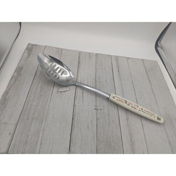 Ekco Chromium Plated Slotted Serving Spoon 12" Cream Floral - Picture 1 of 7